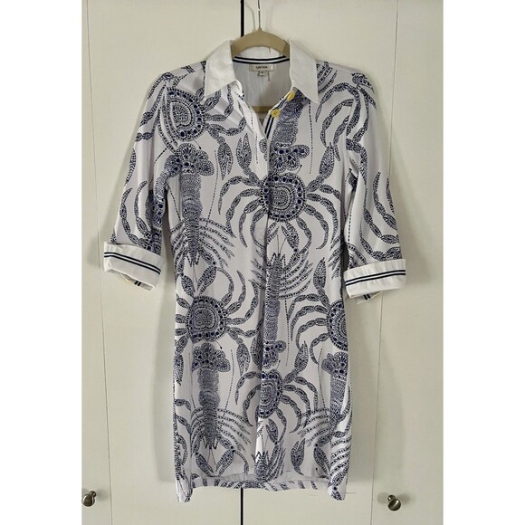 Tyler Boe Dresses & Skirts - TYLER BOE Collared Shirt Dress, White, Crab Pattern, Stretch Cotton, Small